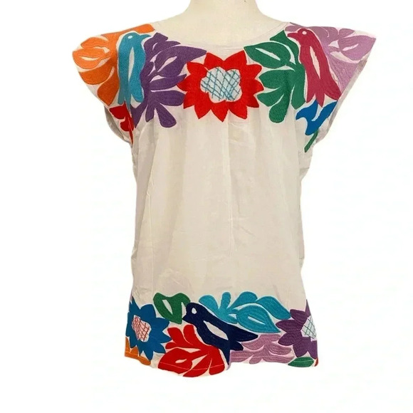 . Marie Womens Maya Embroidered Mexican Textile Shirt Blouse - Picture 4 of 7